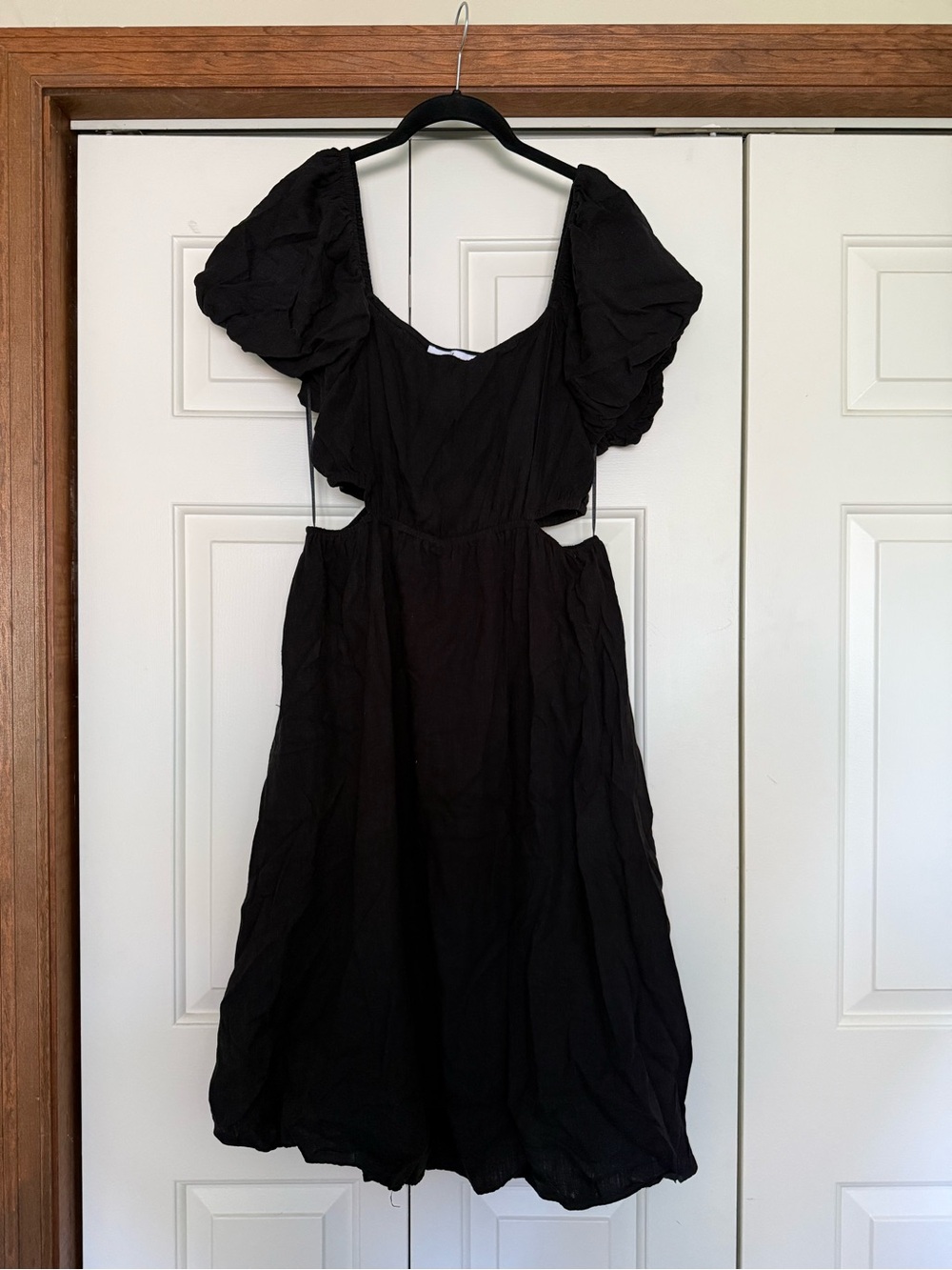 Petal & Pup Black Puff-Sleeve Cutout Midi Dress